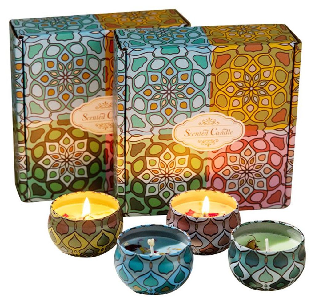 4-teiliges Duftkerzen-Set, Sojawachskerze in Metalldose, Aromatherapie-Kerzen mit Blumendueften, Heimdekoration, Geschenk fuer Frauen (Jasmin + Zit...