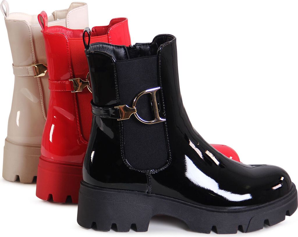 Plateau Stiefelette Stiefelette Schwarz Lack Schwarz Plateau