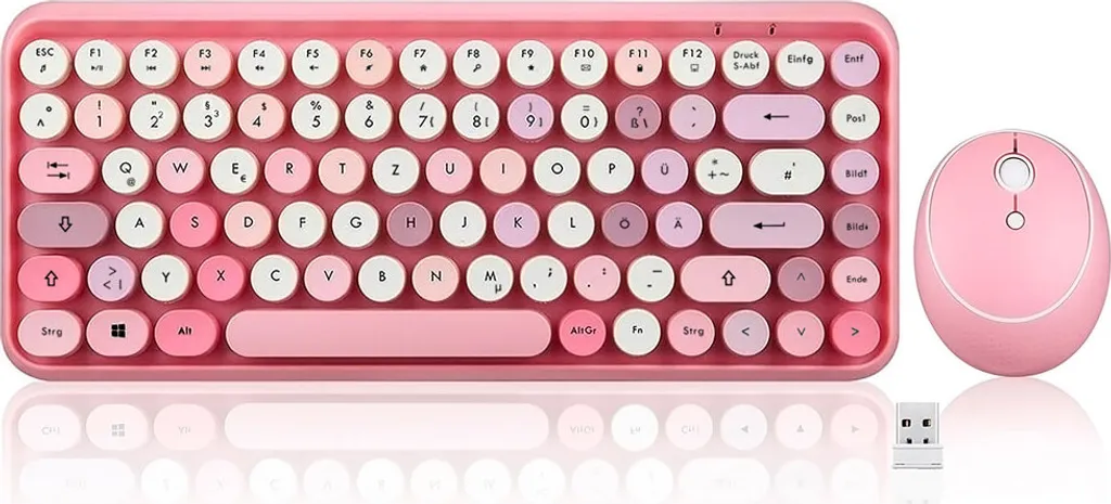Clavier et Souris Design Vintage Rose PERIDUO-713 avec Touches Rondes