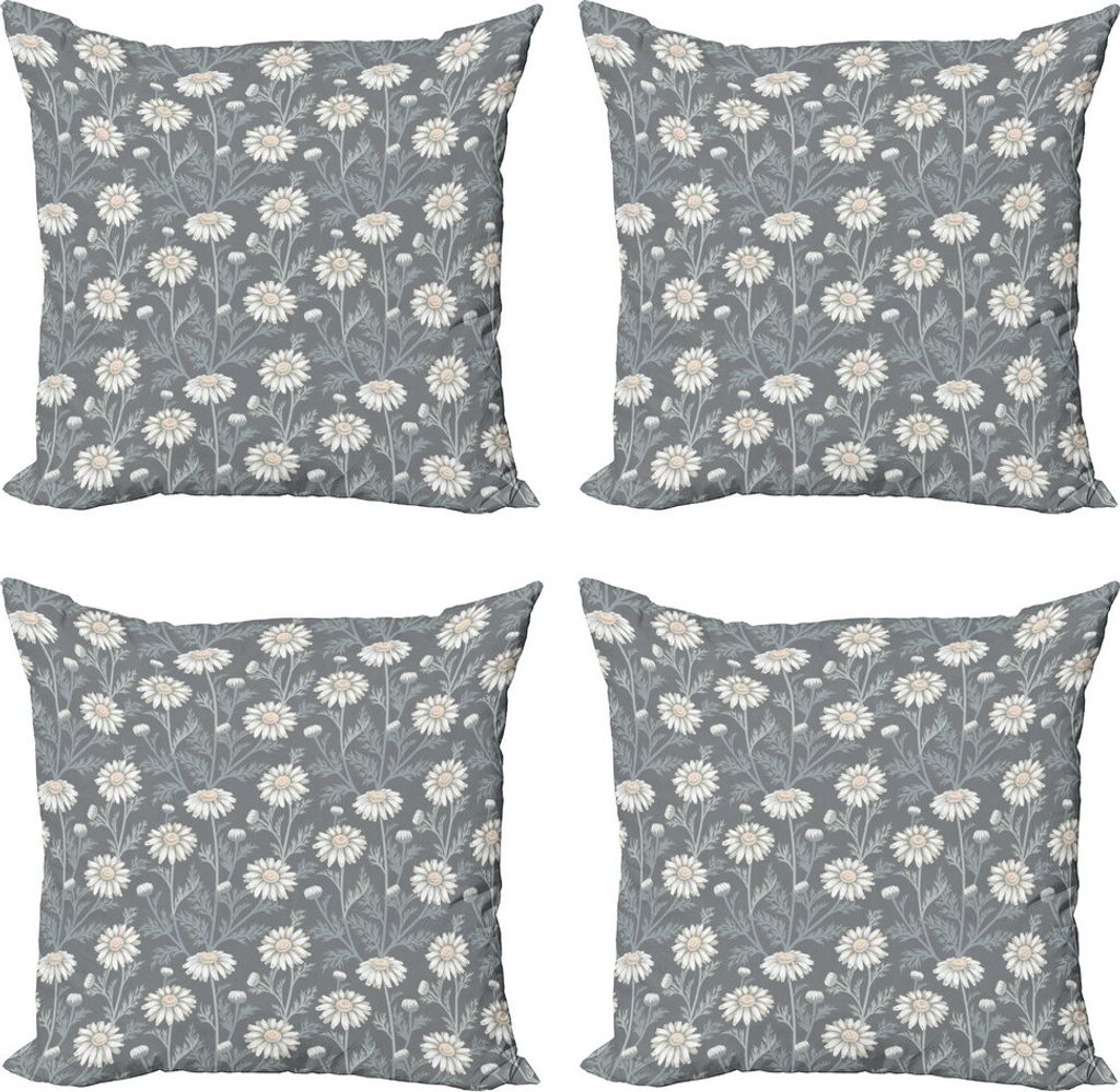 ABAKUHAUS Blumen Kissenbezug Set (4 Stück), Gänseblümchen-Blumenblätter im Garten, Moderner Doppelseitiger Digitaldruck, 45 cm x 45 cm, Grau Co...