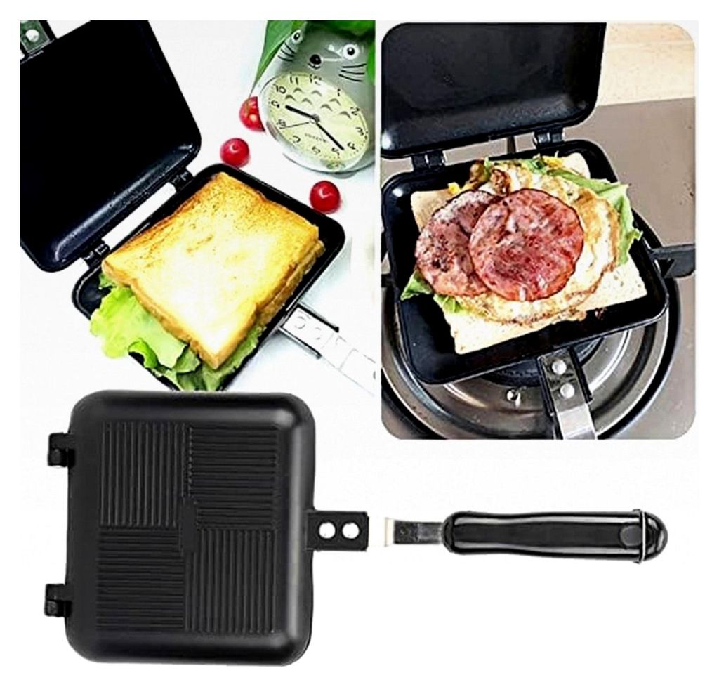 Doppelseitige Bratpfanne, Tortilla-Pfanne, Sandwichmaker, 16x14,5x20cm, Aluminiumlegierung, Haushalts-Sandwichmaker, Antihaft, mit Griff, Bratpfann...