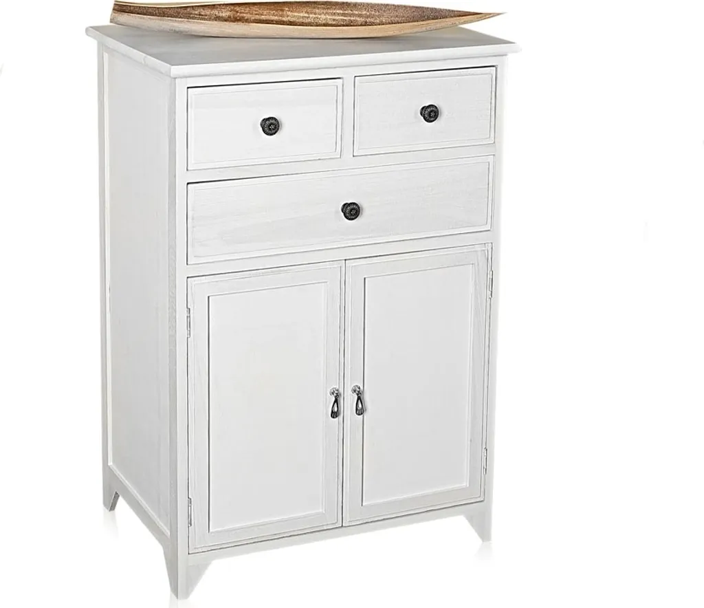 Commode Mucola Shabby Chic Blanc en Bois avec Étagère et Sideboard
