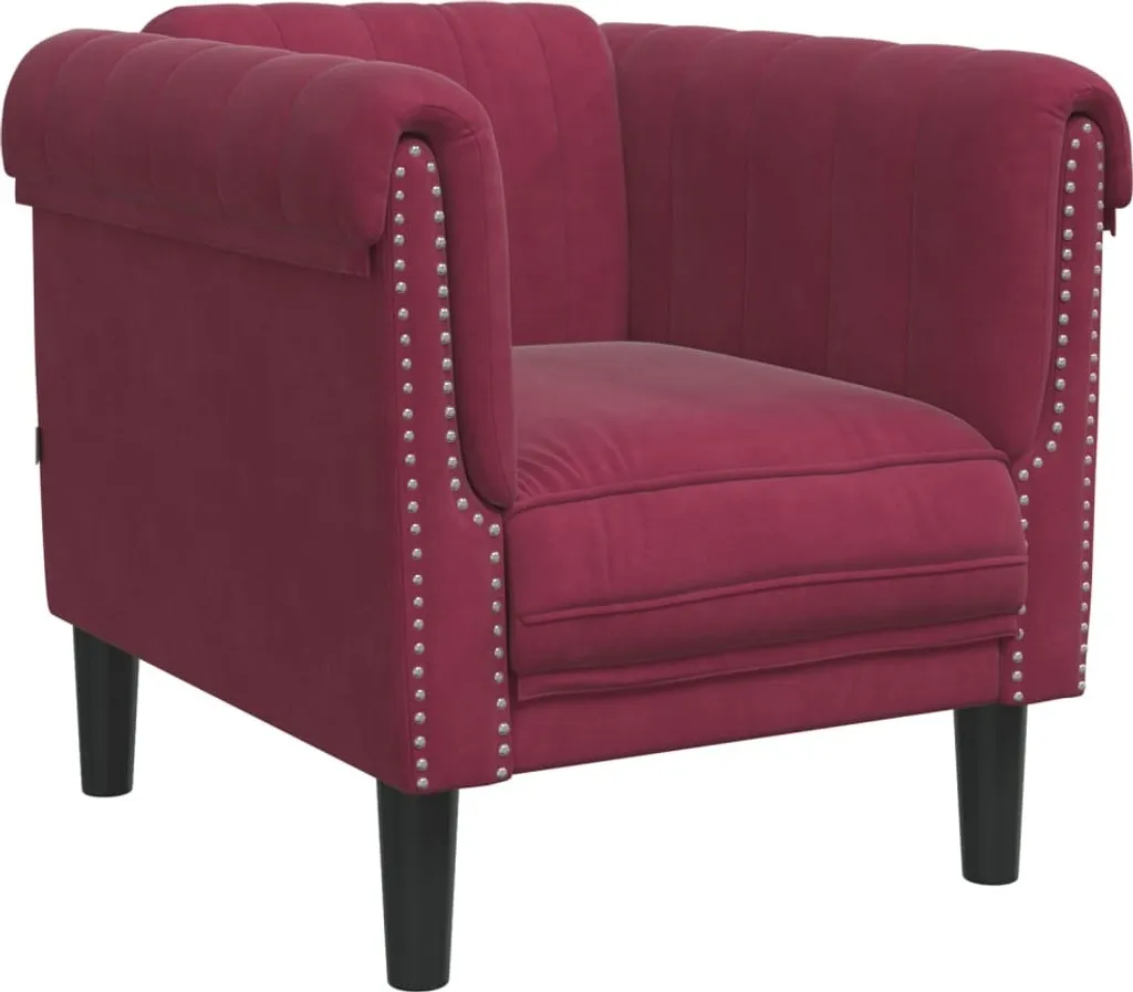 Fauteuil vin rouge velours capitonné pour salon élégant