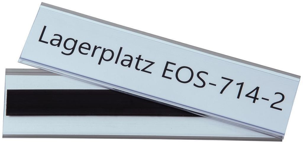 Magnetischer Etikettenhalter, aus PVC, als Preisschienen und Scannerleisten einsetzbar, Maße Halterung 55 x 200 mm, Maße Einleger 50 x 200 mm, Ve...