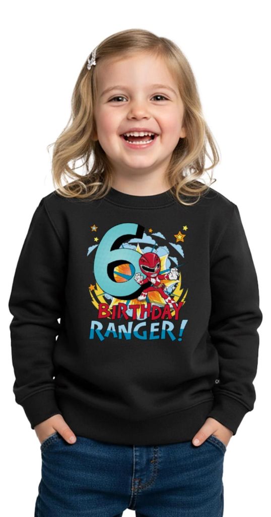 Spreadshirt Power Rangers Geburtstag 6. Jahre Kinder Premium Pullover, 134/140 (8 Jahre), Schwarz