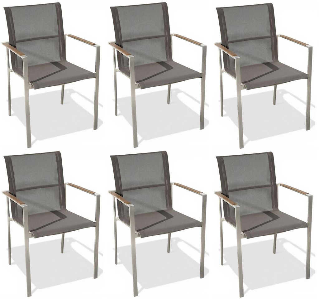 AS-S 4Stk Designer Gartenstuhl mit Armlehne KUBA-BRAUN Gastroqualität Stapelsessel Gartensessel Stapelstuhl Sessel Edelstahl Batyline Textilene Te...