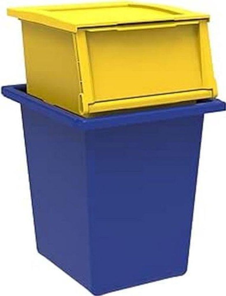 Kunststoff-Müllbehälter-Set, 2 Stück, gelb und blau, Material: feuerverzinkbares Polypropylen, Inhalt 25 l + 30 l, Italien