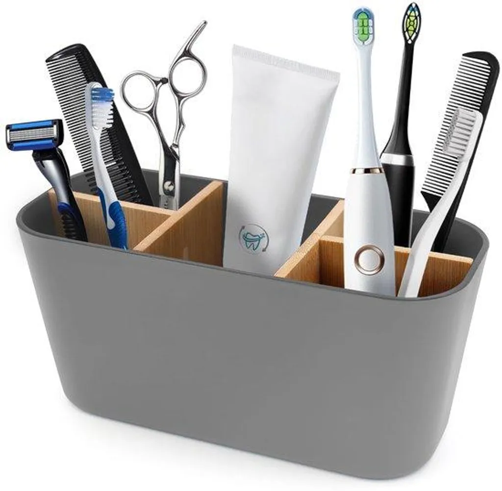 Organisateur de salle de bain gris 5 compartiments pour trier vos soins