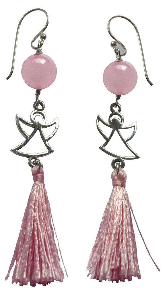 Ohrhänger "Engel" 1,2cm Silber 925 mit Rosenquarz-Perle und Rosa Quaste, 5,5cm
