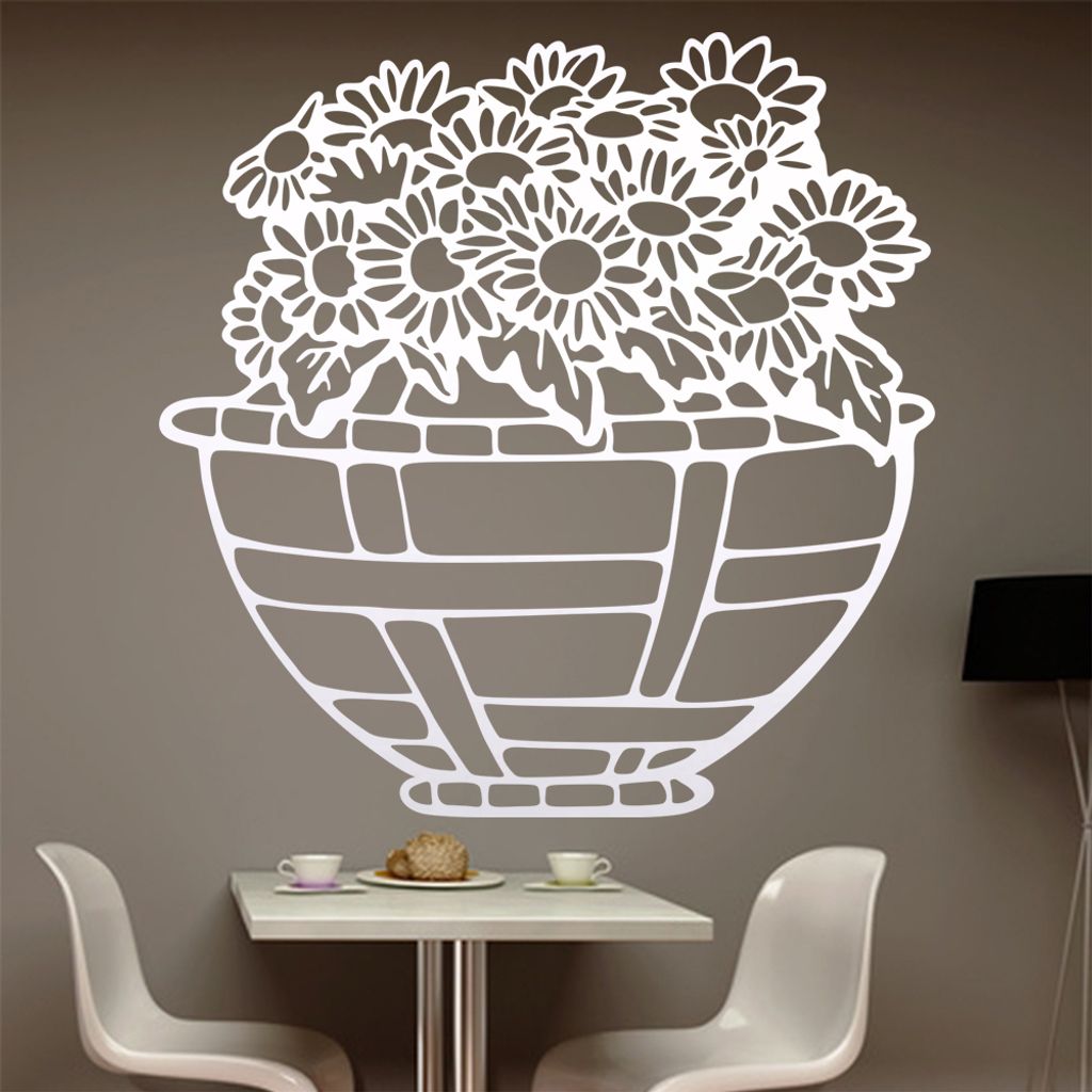 Sonnenblume - Korb - Pflanze Wandtattoo in 6 Größen - Wandaufkleber Wall Sticker - Dekoration, Küche, Wohnzimmer, Schlafzimmer, Badezimmer