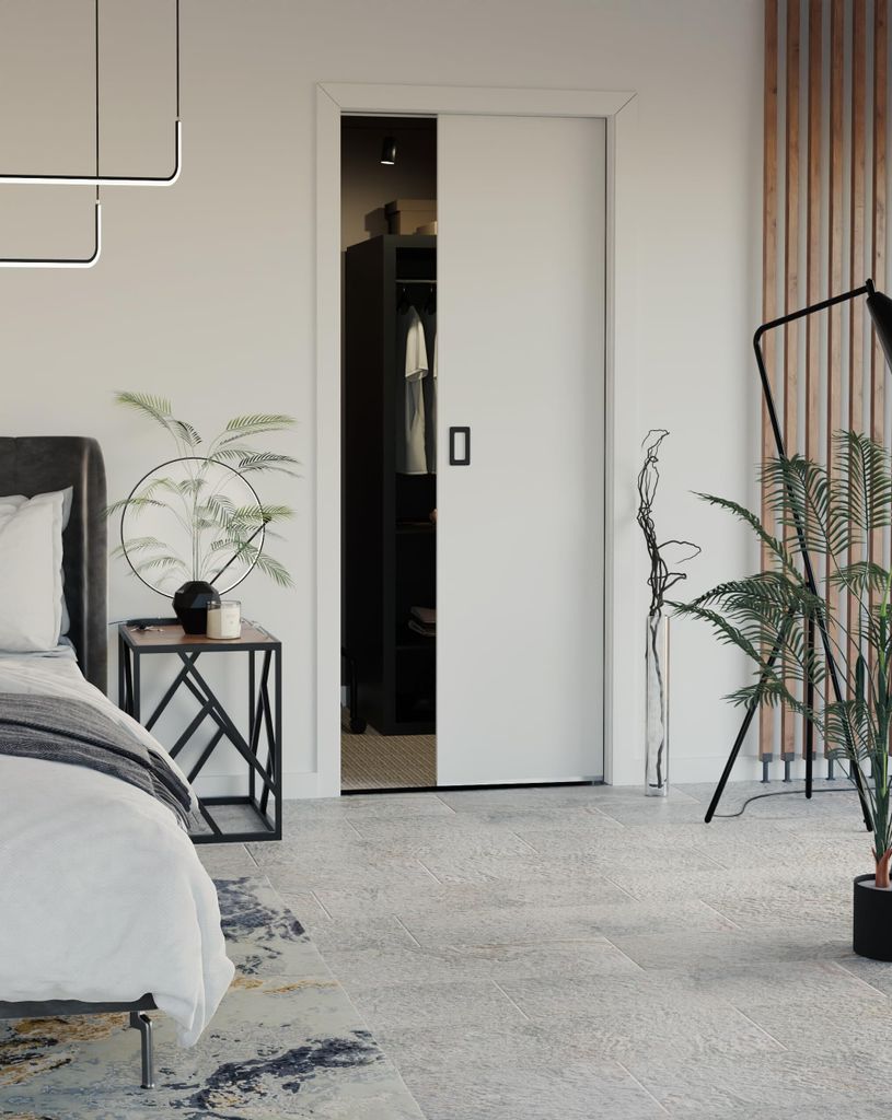 KIER FURNITURE Schiebetür Komplettset Werdi 100, Schiebetür, Sliding Door, Innentüren Komplettset,Universal Tür, Türblatt Innen Weiß 100 cm