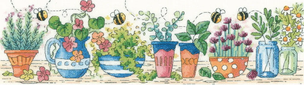 Set per punto croce Heritage in Aida "Giardino delle erbe", schema contato, KCHG1396-A, 37,5x10cm