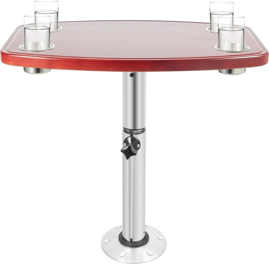 Wohnmobil/Wohnwagen/Boot Tisch - Einzel-Säulentisch - 4 Becherhalter - Massive Holzplatte 60×38×3 cm - Höhe verstellbar 55,5–70,5 cm - Dunkel...