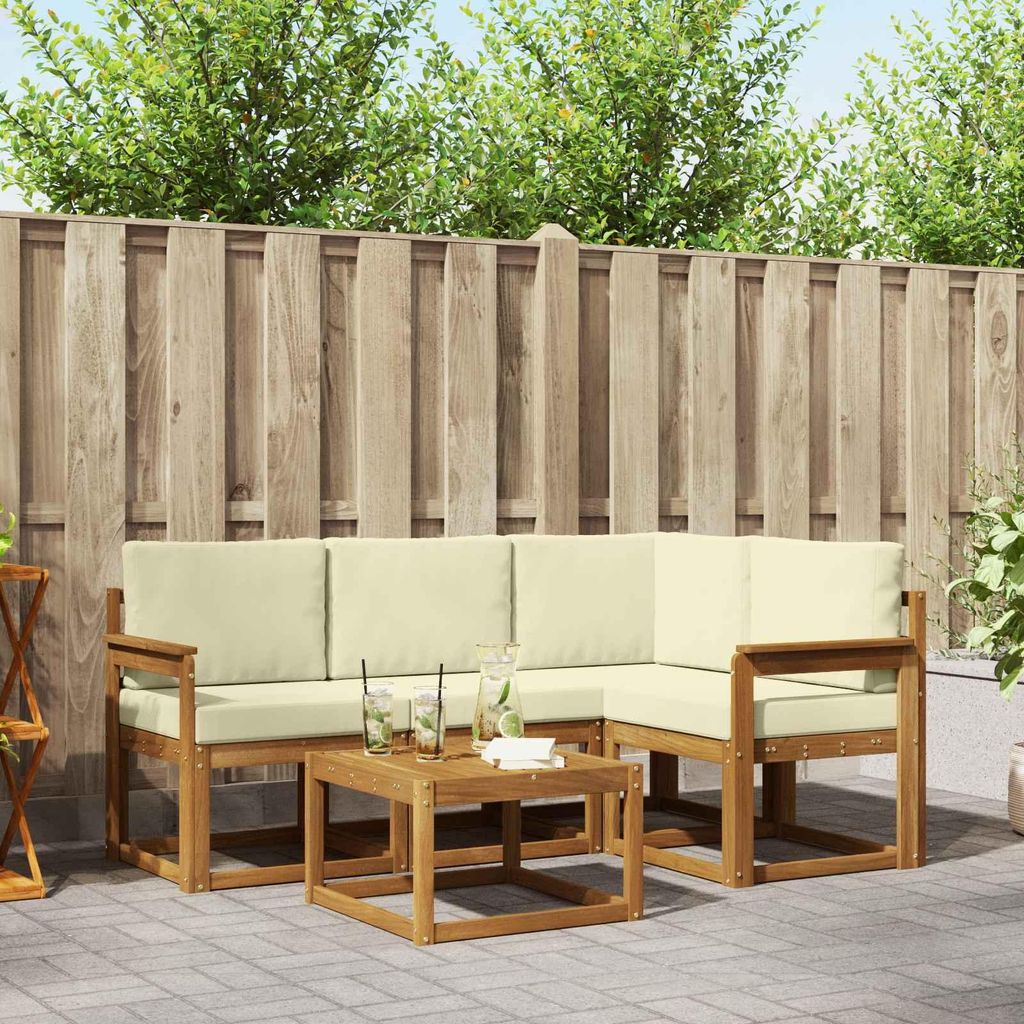 Outdoor-Sofagarnitur - VIDAXL - Terrassen-Sofa - mit Kissen - 5 pcs - Natur und Creme