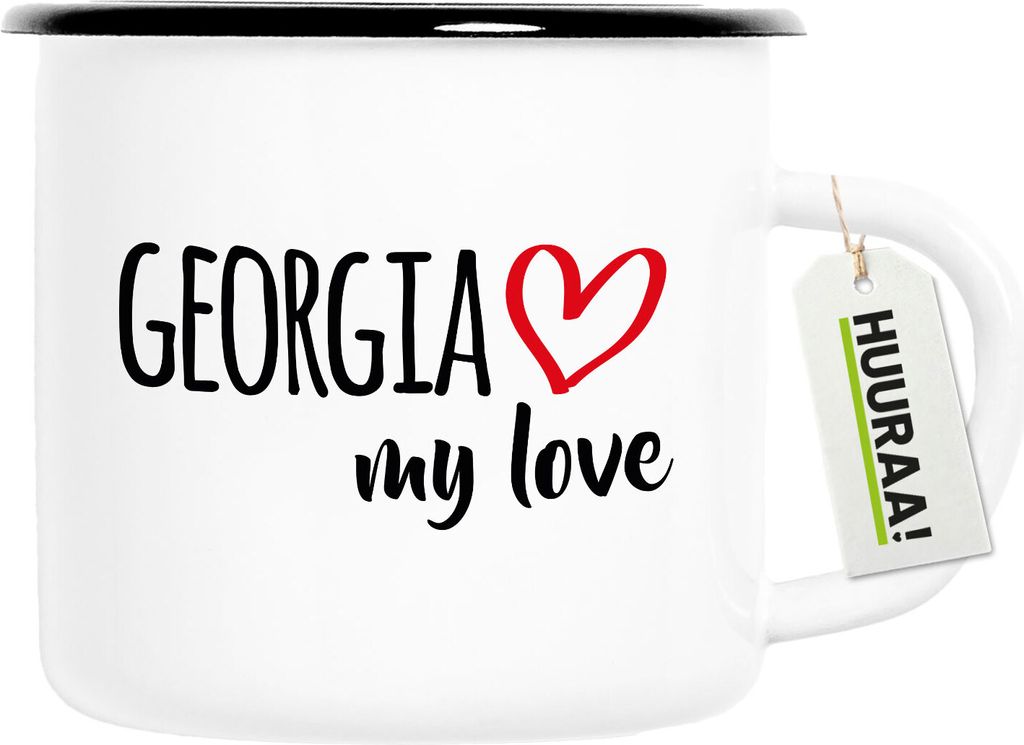Huuraa Emaille Tasse Georgia my love 300ml Vintage Campingbecher Geschenkidee