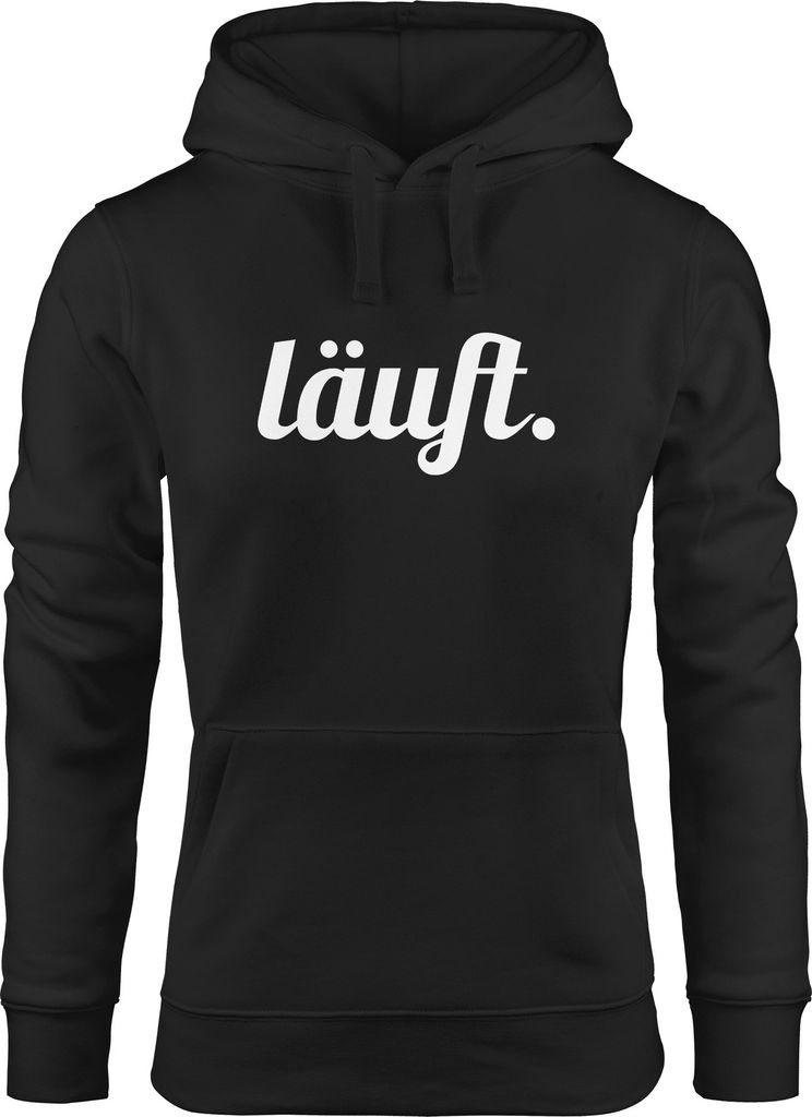 Hoodie Damen läuft Spruch Sweatshirt mit Kapuze Kapuzenpullover Hoody Moonworks schwarz XS