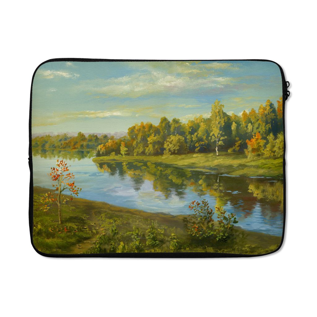 MuchoWow Laptop Hülle 17 Zoll Laptoptasche Eine Illustration von Bäumen an einem Fluss - Zipper - Schutzabdeckung