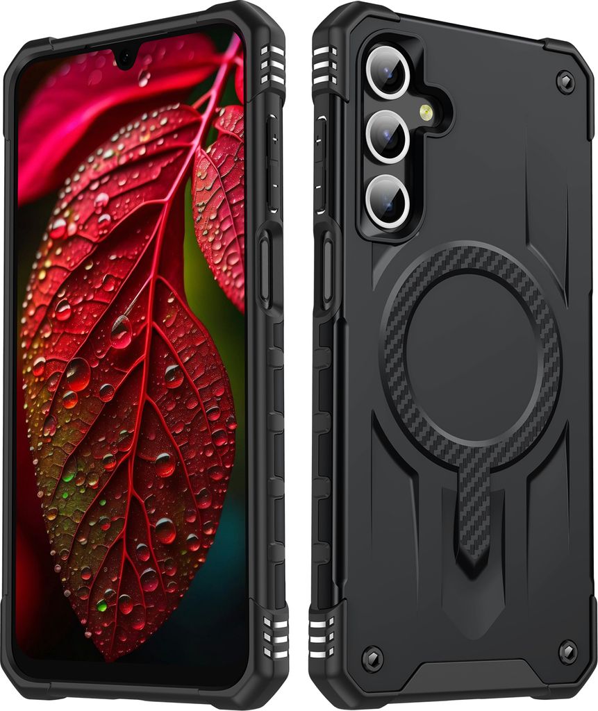 Magnetisch Hülle für Samsung Galaxy A15 5G/4G, Dual Layer PC TPU Stoßfest Handyhülle Schwarz