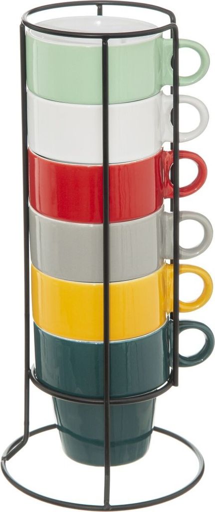Zestaw 6 kolorowych filiżanek do cappuccino + metalowy Zdjęcie produktu 