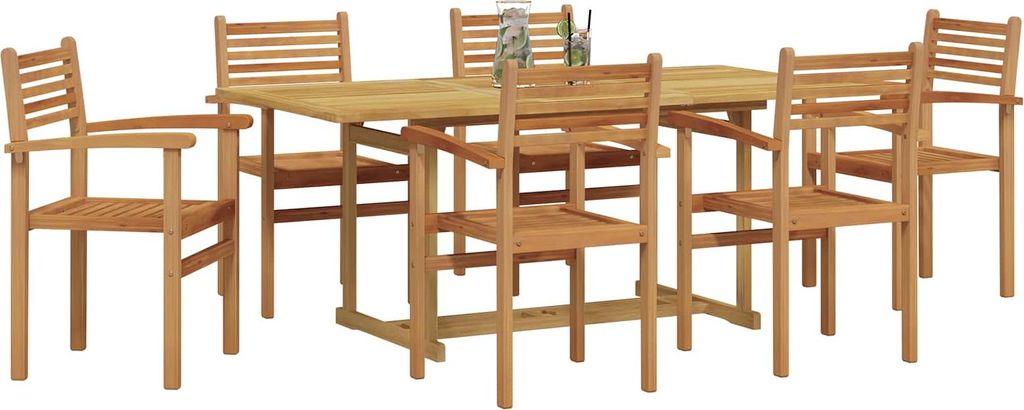 Garten Essgruppe 7 pcs Braun Massivholz Teak