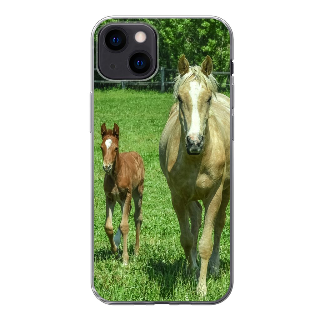 MuchoWow Handyhülle Schutzhülle Hülle für iPhone 13 Pferd - Fohlen - Tiere Silikon Softcase Handy Hülle - Karteninhaber