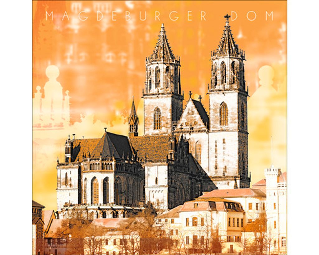 Glasbild Magdeburg Dom orange 20x20 cm