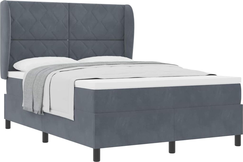 vidaXL Boxspringbett mit Matratze Dunkelgrau 190 x 140 cm Samt