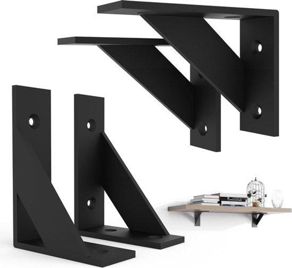 Zwevende plankhoekbeugel 75 x 100 mm schwarz Metall - L-Klemmen 4 Stück - steife Ecke