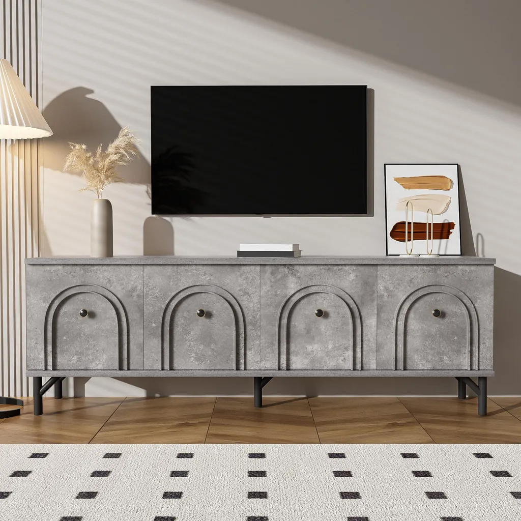 Merax Lavagna TV 160x38x55,5 cm - Grigio Antracite - 4 Ante Soft-Close