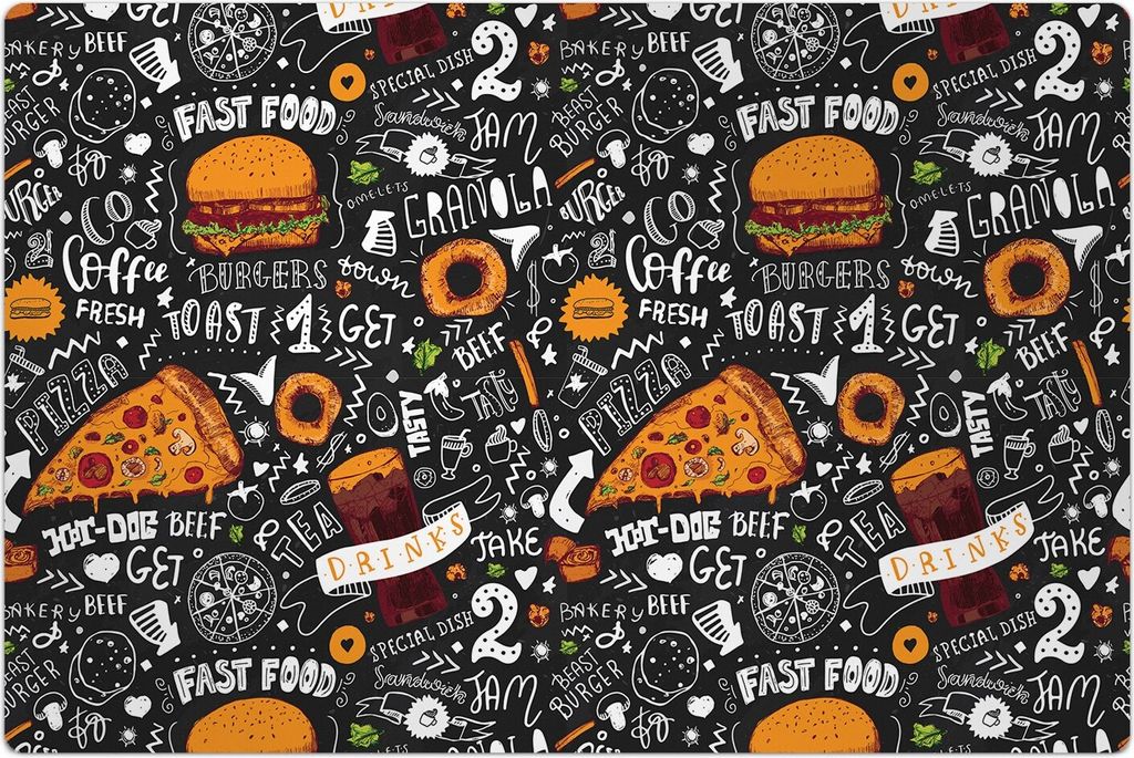 Küchenmatte 100x150 cm Vinylmatte Bodenmatte Dekoration -Fast food Muster