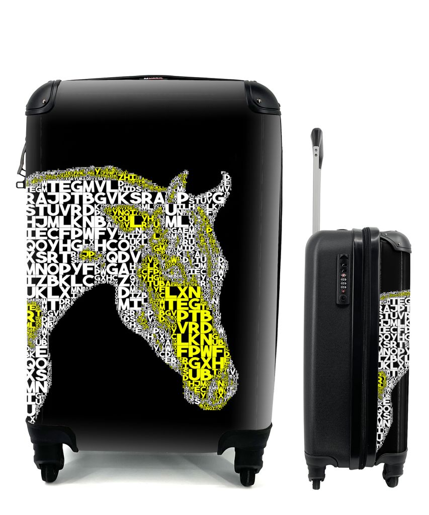 MuchoWow Koffer Handgepäck Trolley Rollkoffer Kleine Reisekoffer mit 4 Rollen - Pferd - Buchstaben - Gelb - Mädchen - Kinder - Mädchen - Cabin...