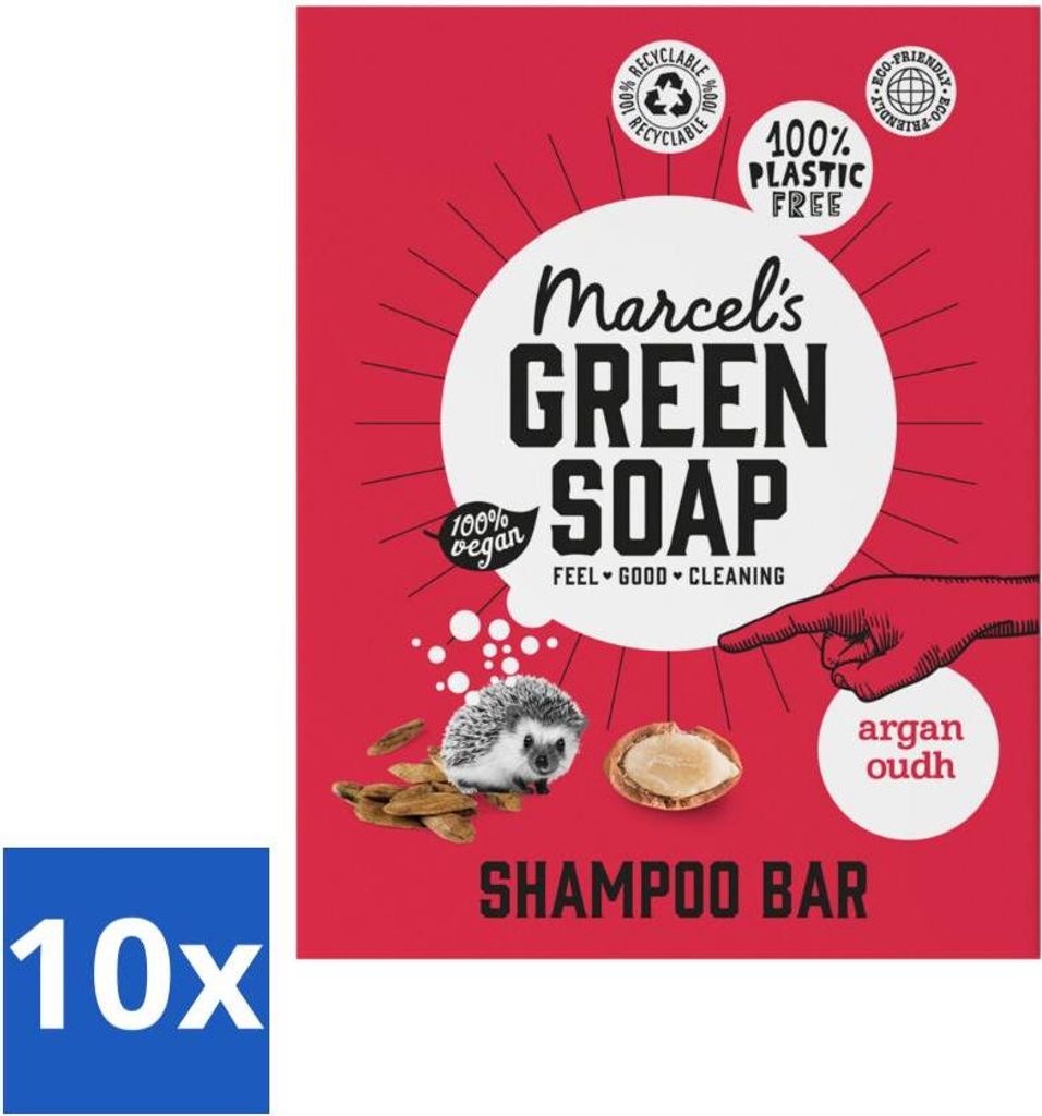 Marcel's Green Soap - Shampoo Bar - Argan & Oudh - Stärkt & Pflegt - 90 gr - Vorteilspack - 10 Stücke