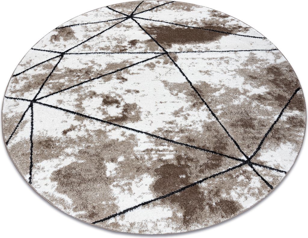 Modern Teppich Polygons Kreis, Geometrisch, Dreiecke - Strukturell zwei Ebenen aus Vlies braun braun rund 120 cm