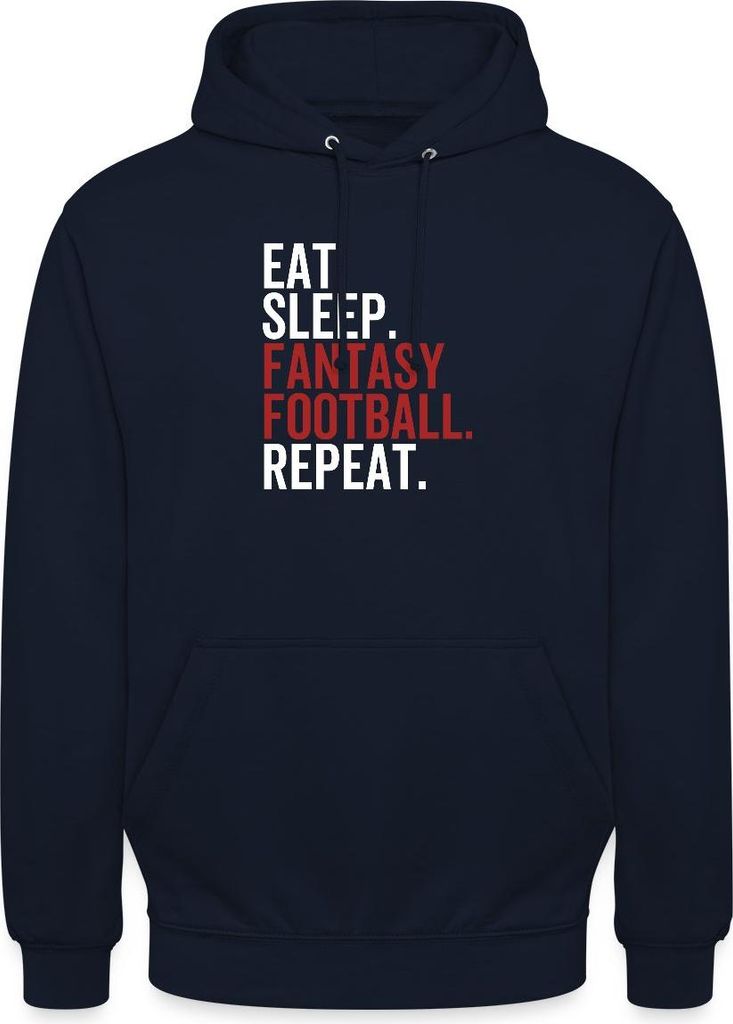 Spreadshirt Eat Sleep Fantasy Fußball Repeat Online Manager Uni Hoodie, S, Navy