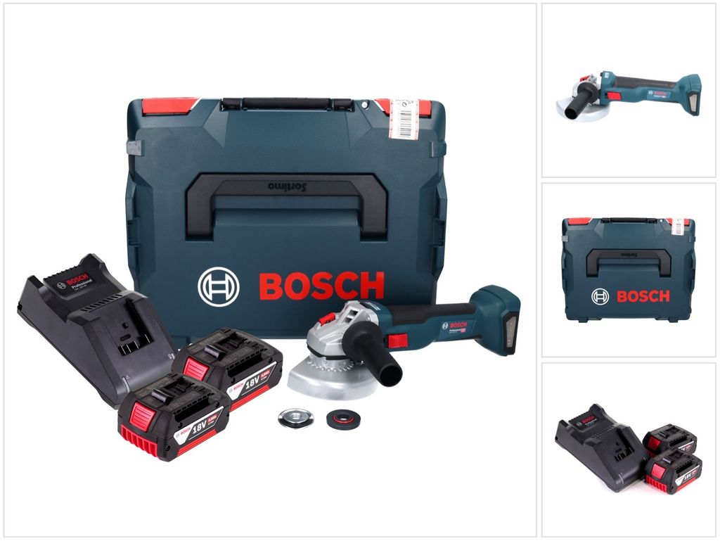 Bosch GWS 18V-10 Professional Akku Winkelschleifer 18 V 125 mm Brushless + 2x Akku 4,0 Ah + Ladegerät + L-Boxx