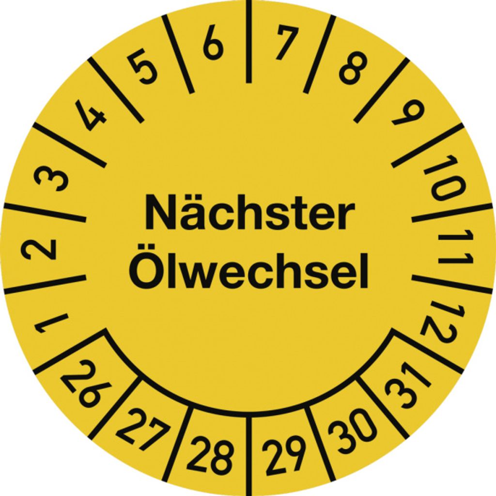 Dreifke Prüfplakette Nächster Ölwechsel 2026-2031, Dokumentenfolie, Ø 25 mm,...