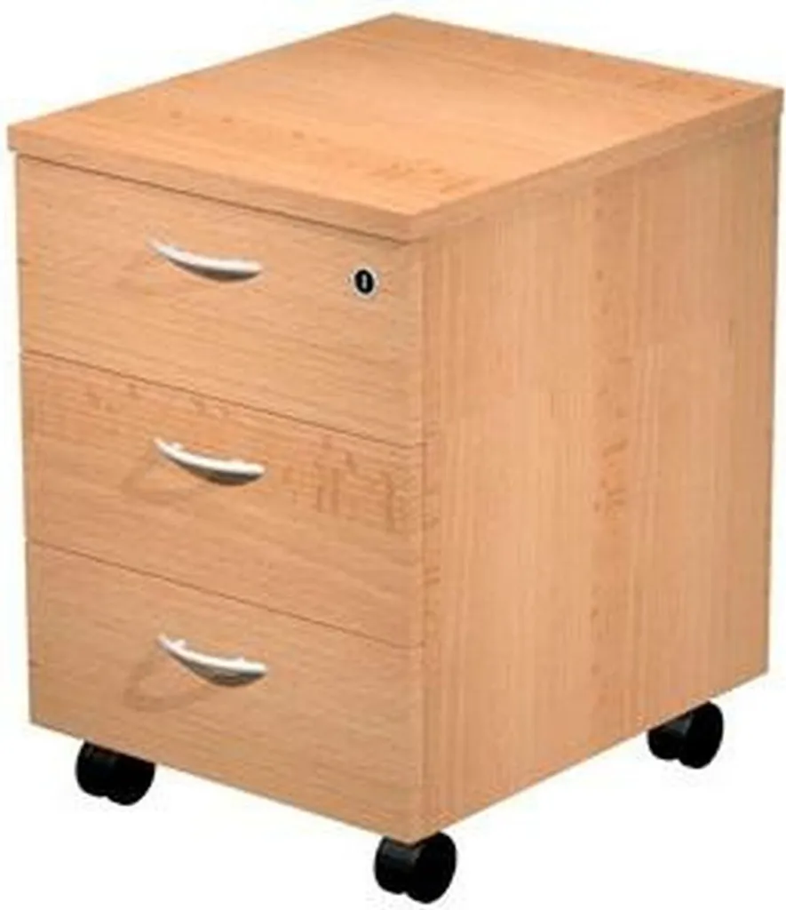 Rangement bureau 3 tiroirs sur roulettes finition hêtre avec verrouillage