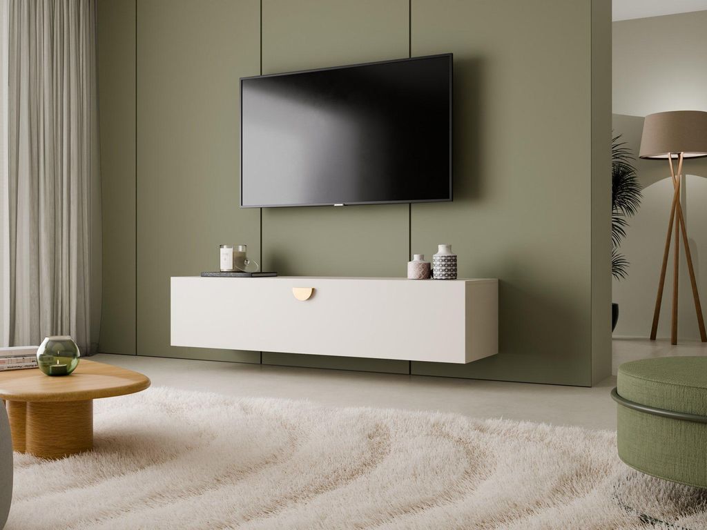 MONCLERO GF1 | TV Lowboard SANTI 3K Kaschmir Matt – Hängendes RTV Möbel Wohnzimmer 150 cm