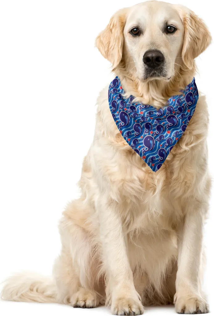 ABAKUHAUS Bandana per animali domestici con balene, grandi pesci cartone animato mammiferi, 40x40 cm, blu indaco-cobalto