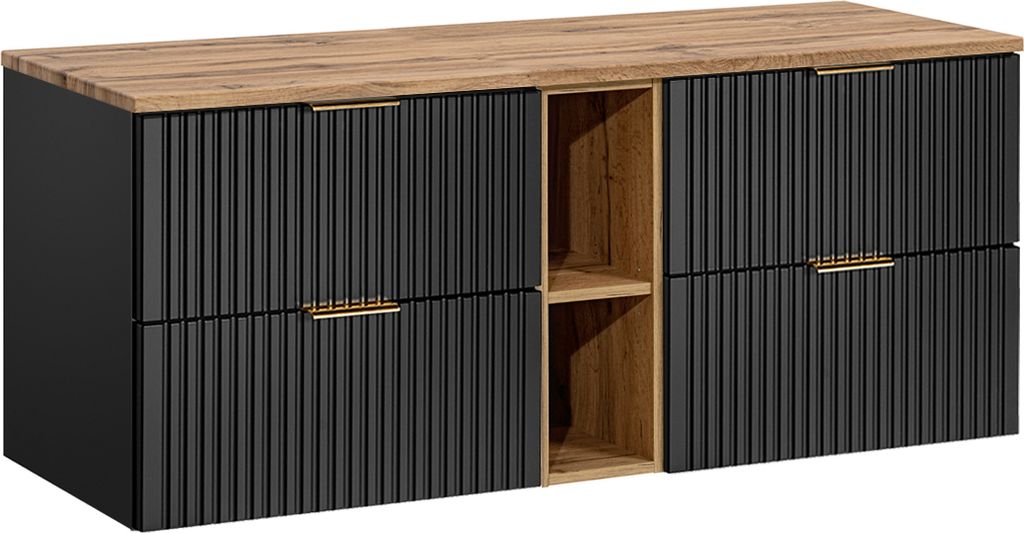 Waschtischunterschrank 140.8cm Adriel mit 4 Schubladen, Schwarz