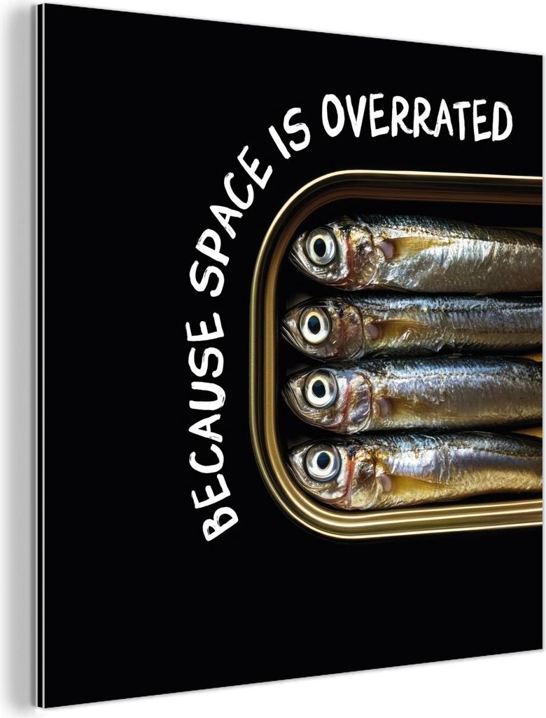 MuchoWow Wanddekoration Metall Metallbild Wandkunst 20x20 cm Sardinen - Text - Fisch - Konserven MuchoWow Aluminium Gemälde - Alu Dibond Bilder