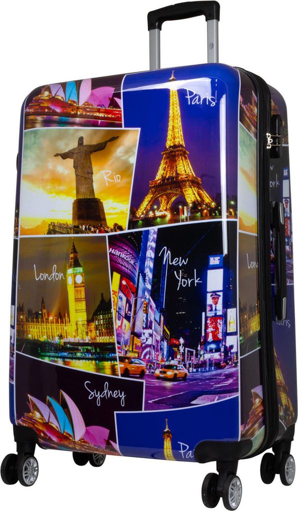 Hartschalen Reise Koffer Trolley mit Dehnfalte Motiv Five Cities - Gr. XL