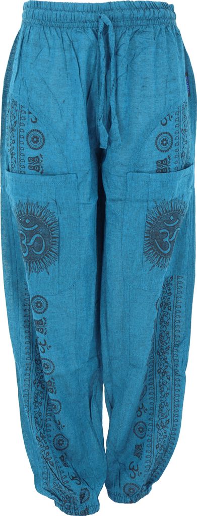 Yogahose, Uni-Baumwoll-Goa-Hose mit Druck - Blau, Herren, Baumwolle, Größe: M
