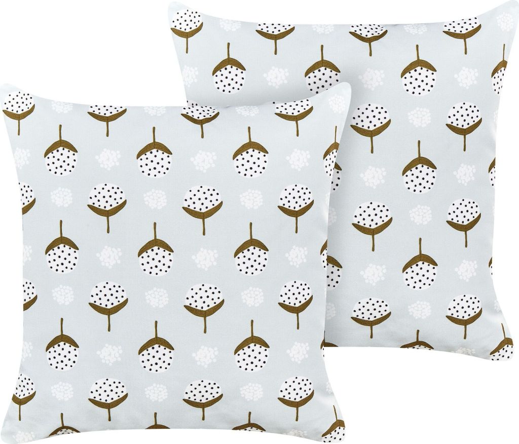 BELIANI Gartenkissen 2er Set Hellgrün Stoffbezug mit Füllung Quadratisch 45 x 45 cm Pflanzenmotiv Geometrisches Muster Modern Outdoor Dekokissen