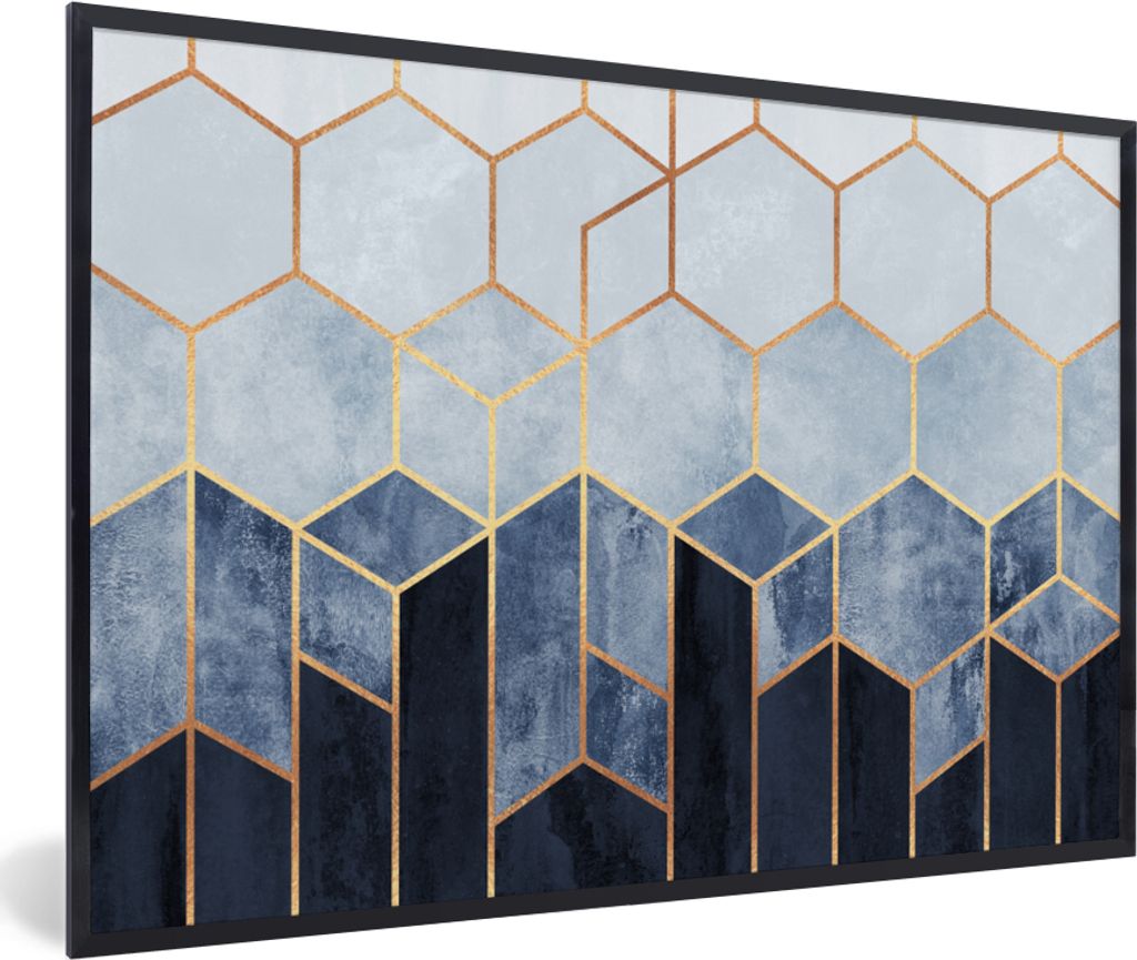 MuchoWow Gerahmtes Poster Sechseck - Gold - Schablonen 30x20 cm - Poster mit Schwarzem Bilderrahmen Wandposter Rahmen Foto Bilder - Kunstdruck - ...