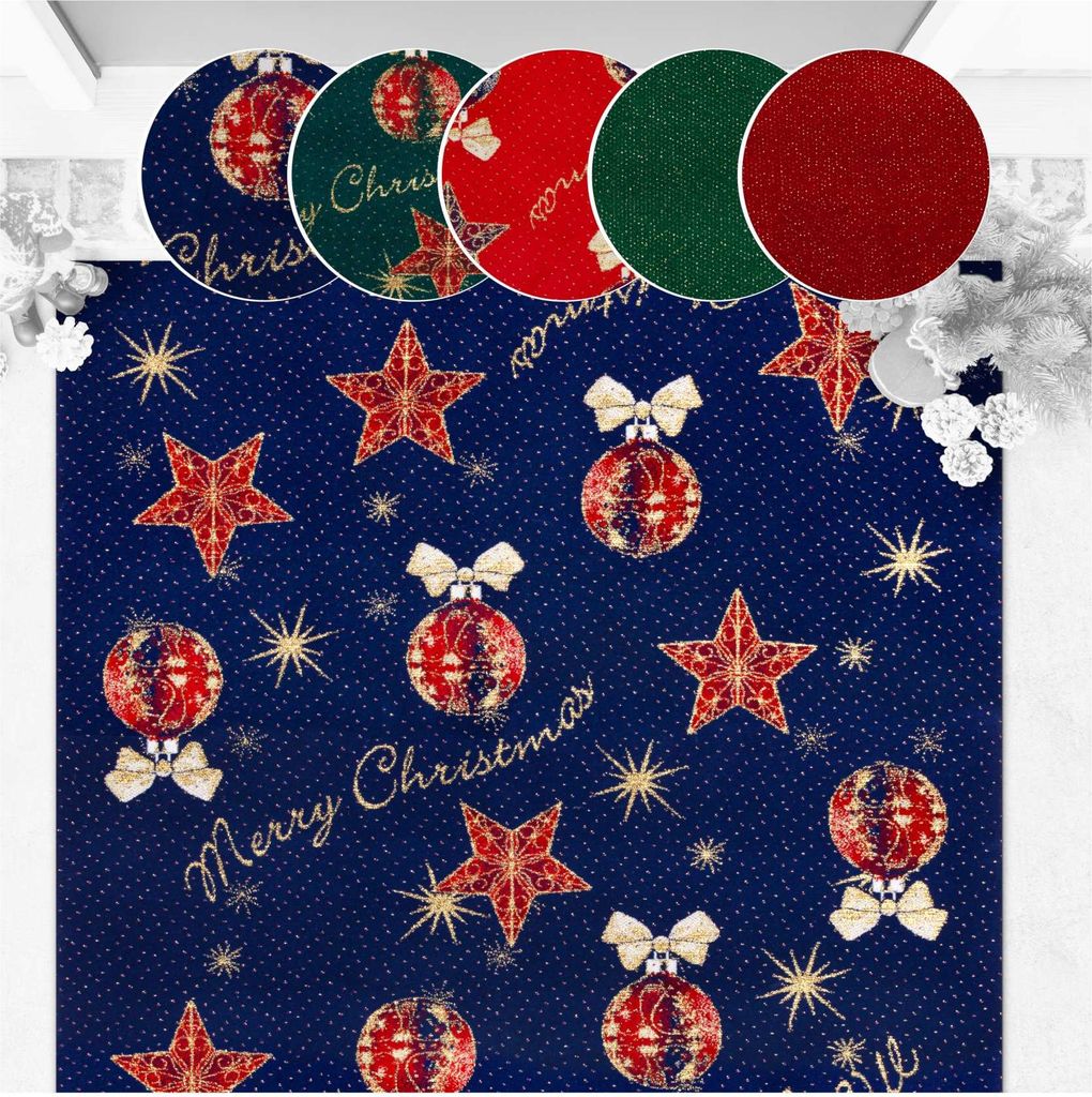 Fußmatte Türteppich Teppichvorleger Textil Merry Christmas Weihnachtsdeko Blau Robust Wasserabweisend Breite 90 cm Länge 260 cm