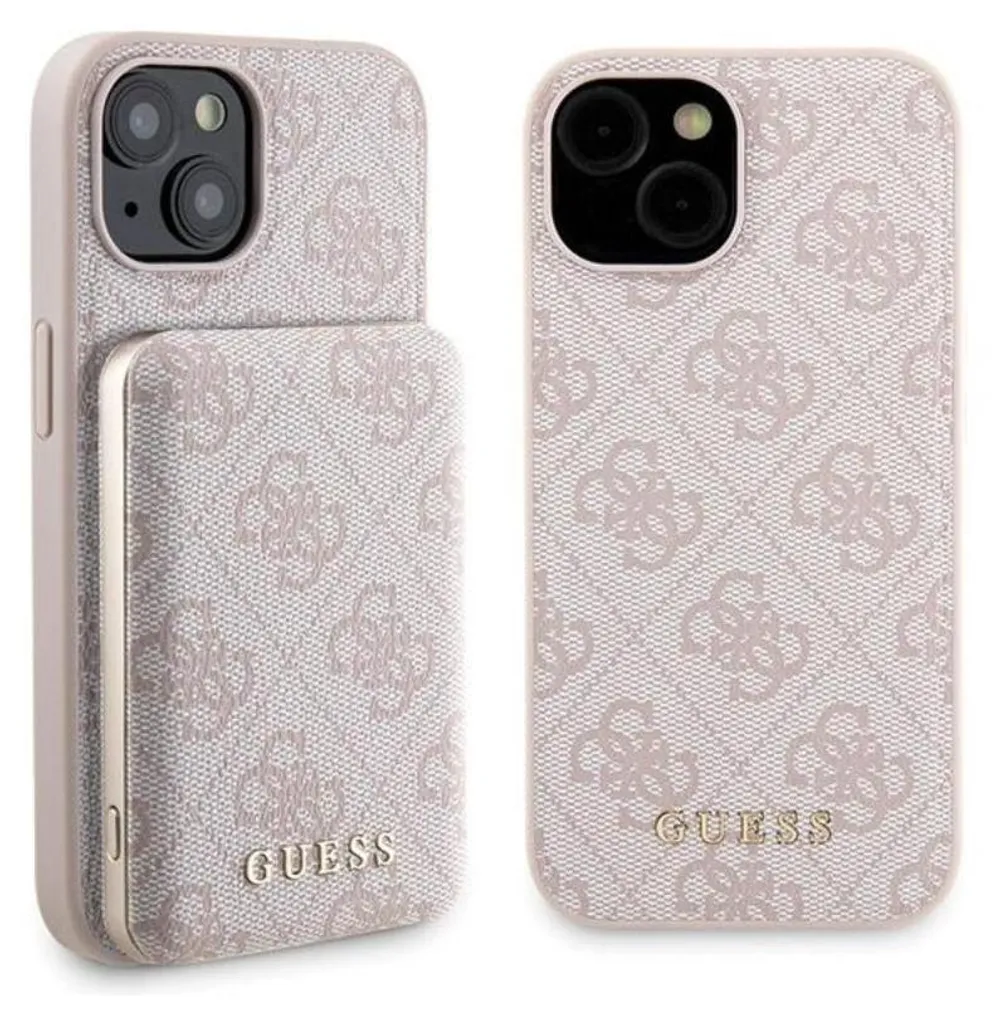 Guess iPhone 15 Accessories: Custodia e Powerbank MagSafe Pink 4G