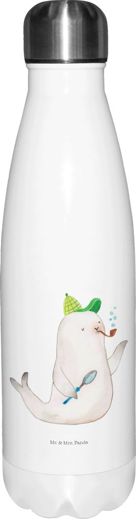 Mr. & Mrs. Panda Thermos Robbe Sherlock - Weiß - Geschenk, Sportflasche, Trinkflasche, Lustige Sprüche, thermo, trinkflaschen, thermosflaschen, e...