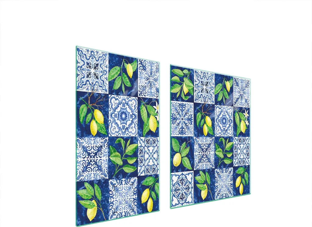 Set 2 Piastre Copri Fornelli Limoni 100x52 Tagliere Vetro Sicurezza