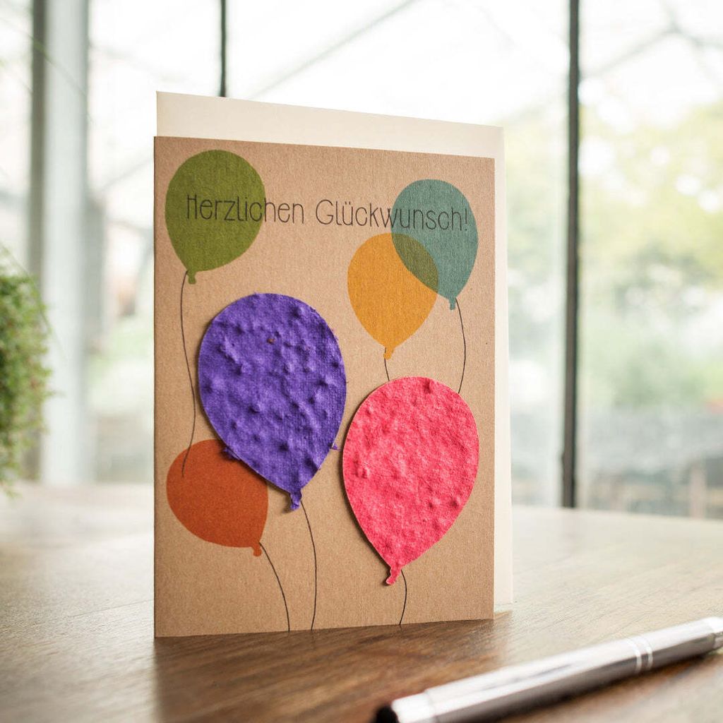Die Stadtgärtner – Glückwunschkarte mit Saatpapier I Karte mit Ballon-Motiv für Geburtstag, Hochzeit, Taufe etc. I Saatpapier mit Wildblumen-S...